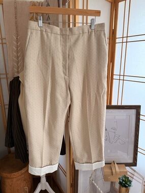 Sandro Paris Cropped Trousers Cream Polka Dot Cuffed Hem Size 40 (US 8)